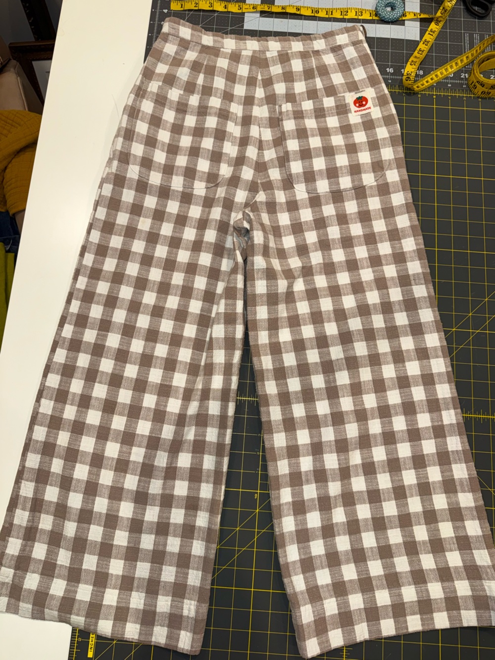 Handmade Wide-Leg, High Waist Gingham Pants - Picture 3 of 7